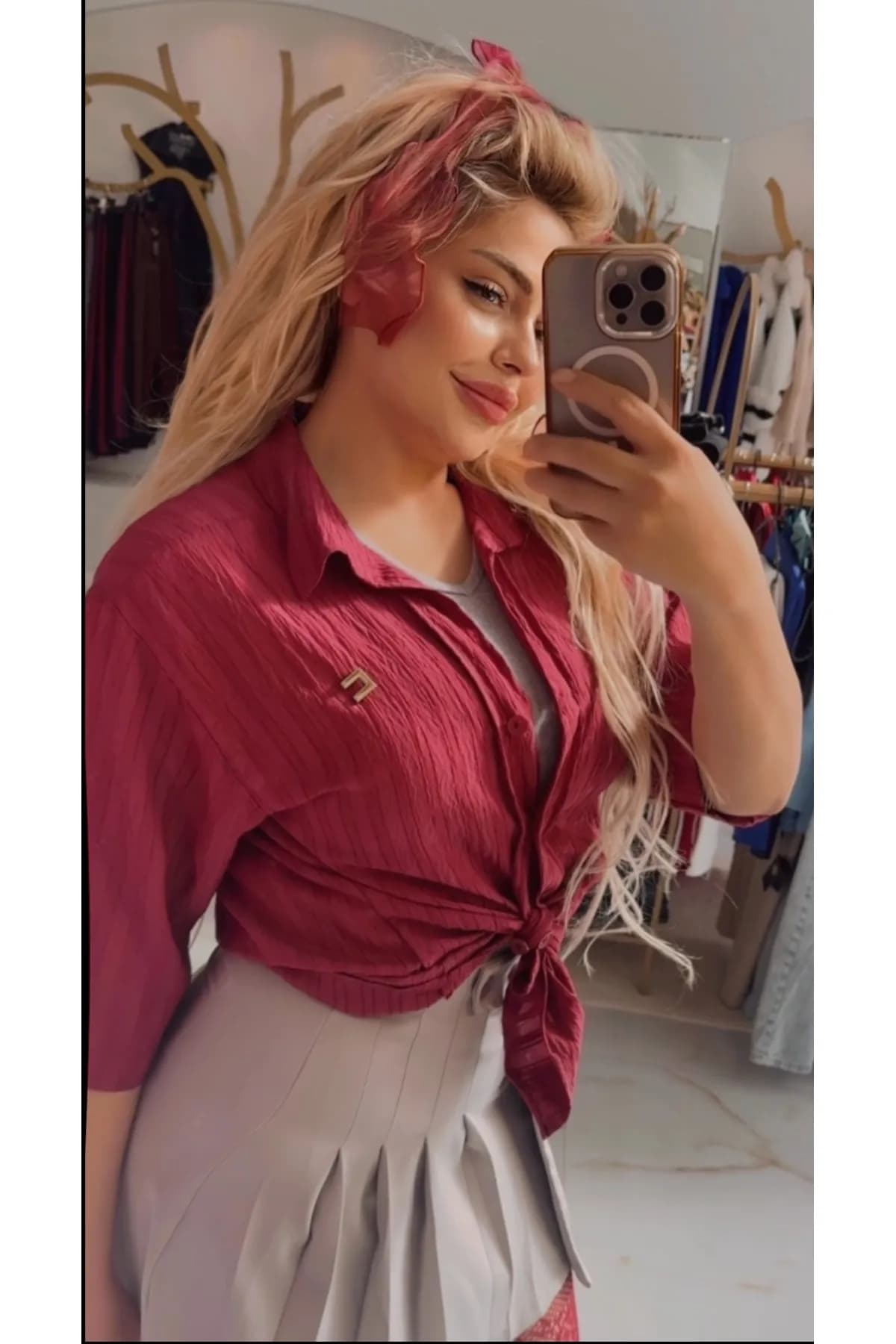 bordo krinkıl dokulu relaxfit modern casual şıklığında premium gömlek
