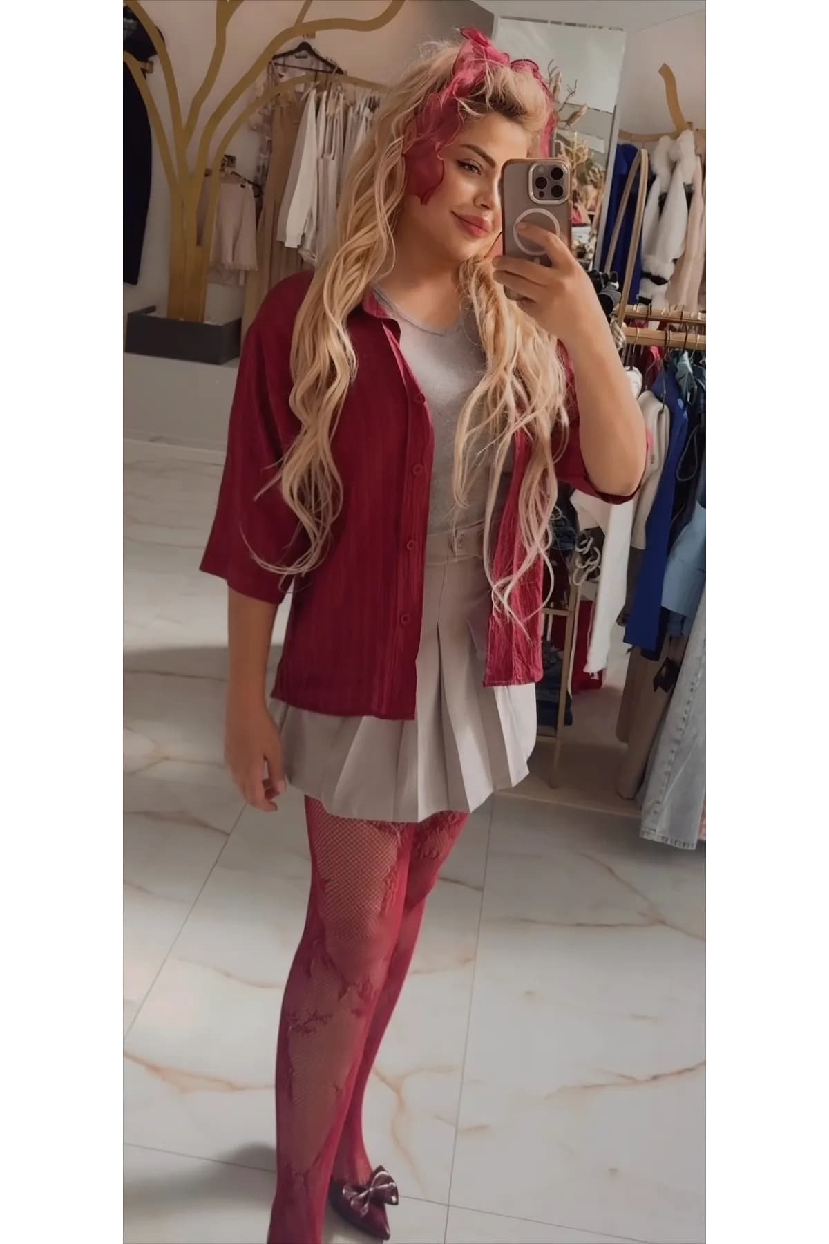 bordo krinkıl dokulu relaxfit modern casual şıklığında premium gömlek — görsel 2