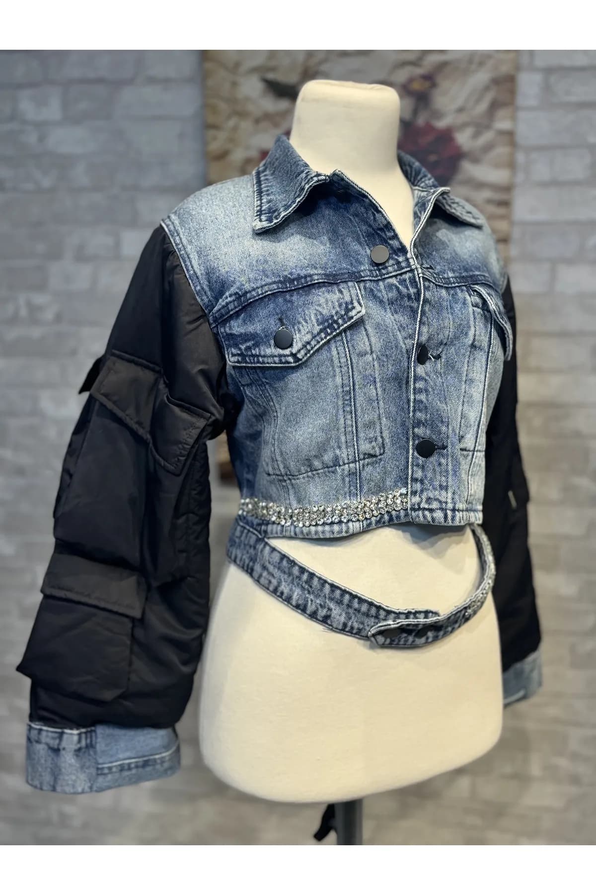 Tasarım denim mix taş detaylı ceket — görsel 2
