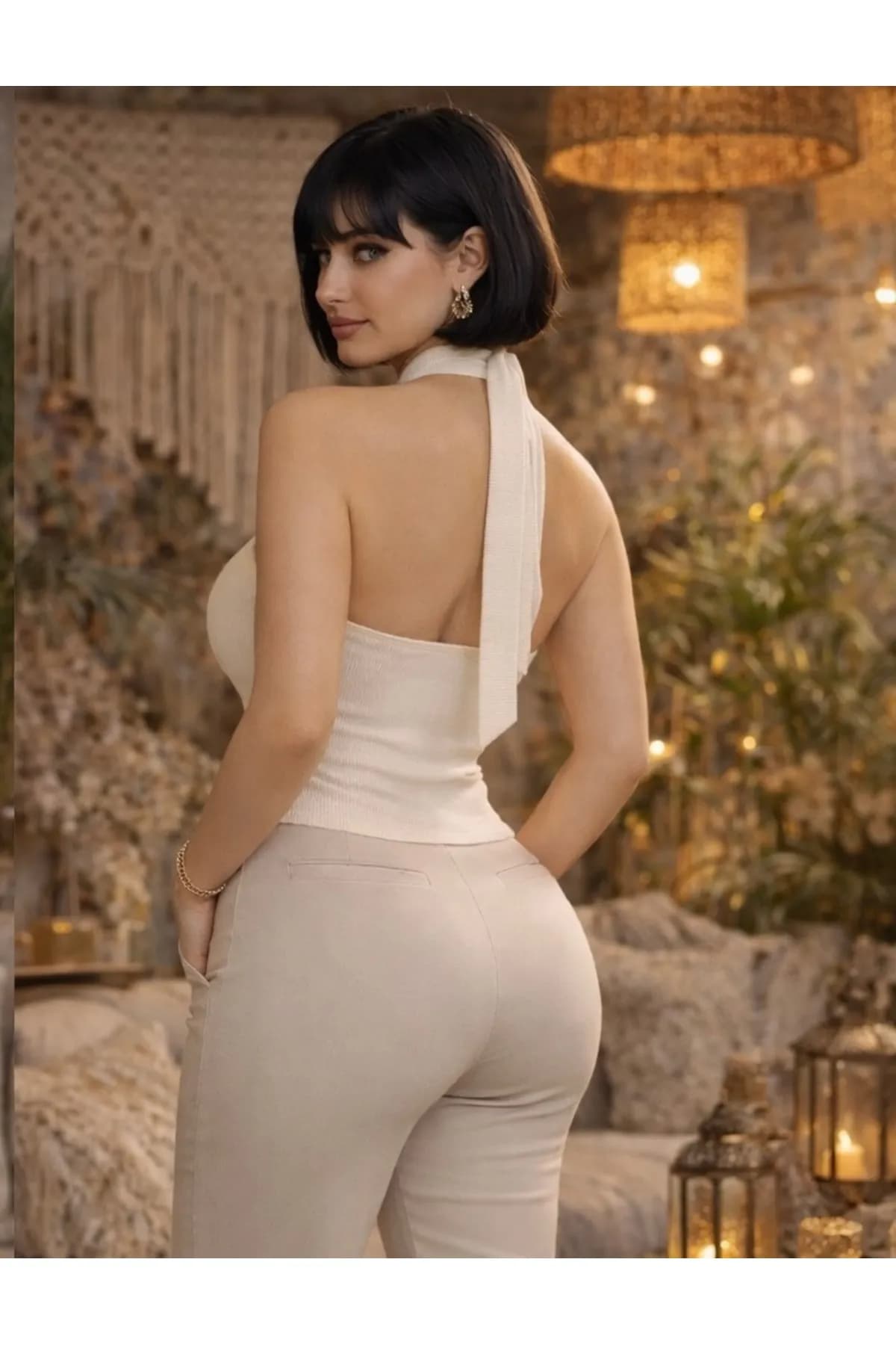 Halter Yaka Fit Crop Bluz | Premium Rib Kumaş — görsel 2