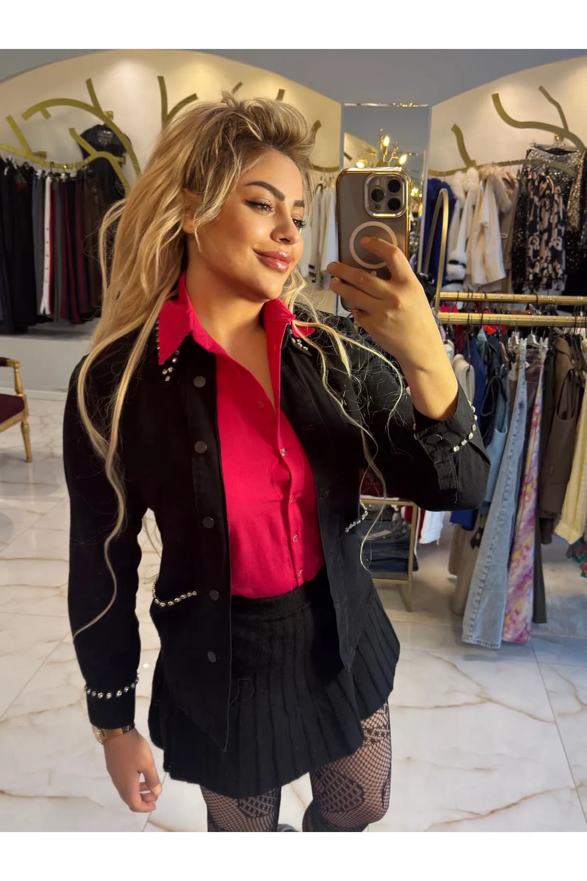 kristal taş Detaylı Oversize Ceket Gömlek — görsel 3