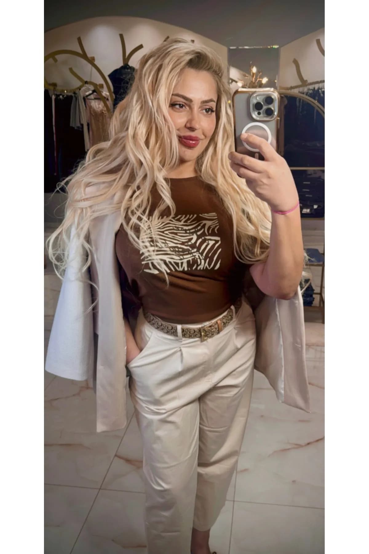 Kadın krem keten tüvit mix blazer ceket — görsel 3