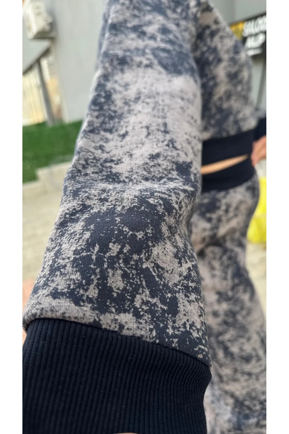 Premium Abstract Fit Crop & Wide Leg İkili Takım – Gri Siyah Couture — görsel 6